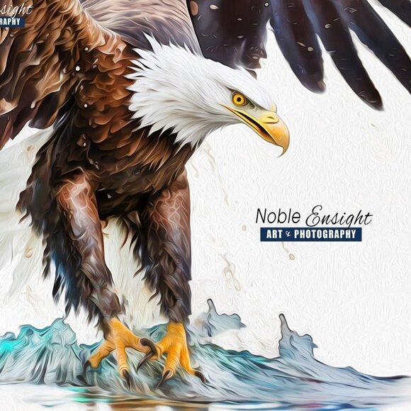 20x30 Bald Eagle Ocean Watercolor Oil Painting Art Poster Print - Picture 4 of 7